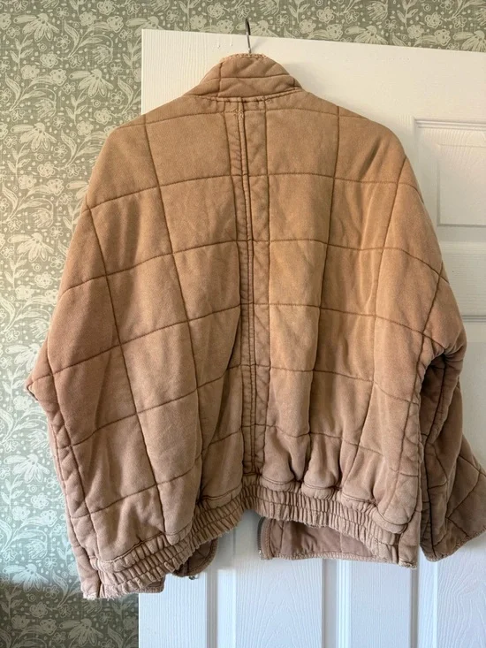 Free People Quilted Bomber Jacket in Tan - Picture 3 of 5